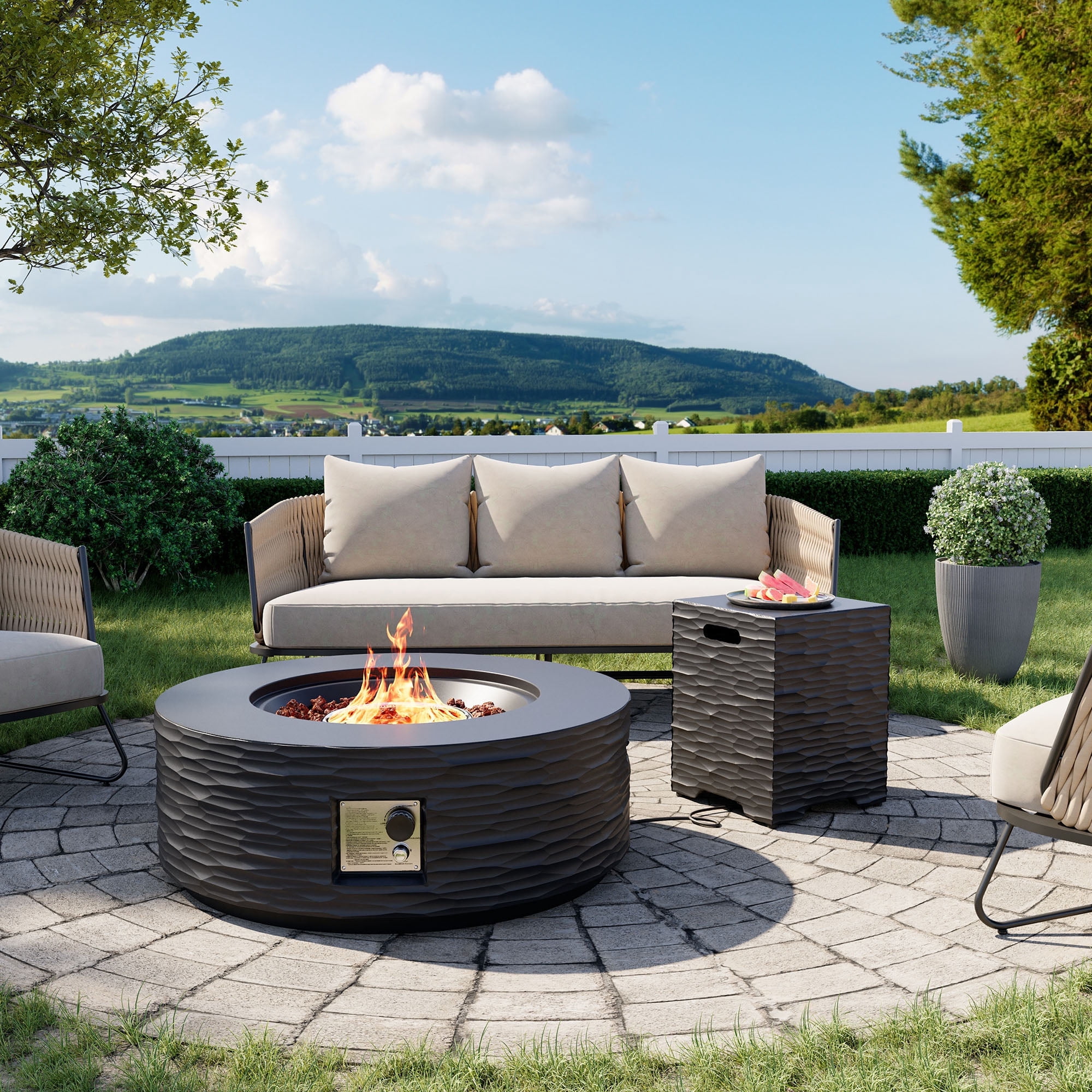 MOALCOFER 35" Outdoor Propane Fire Pit Table with Tank Cover,Water Ripple Design