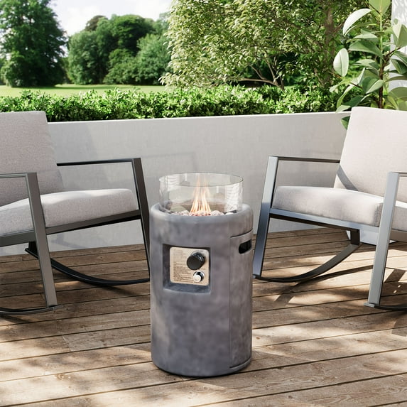 MOALCOFER 40,000 BTU Outdoor Fire Pit,16'' Round Propane Fire Pit with Windproof Glass Guard,Lava Rocks & Waterproof Cover