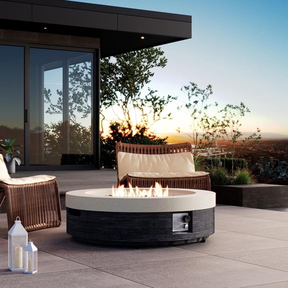 MOALCOFER 41" Round Propane Fire Pit Table,Concrete Gas Fire Pit with Cover&Lava Rocks​​