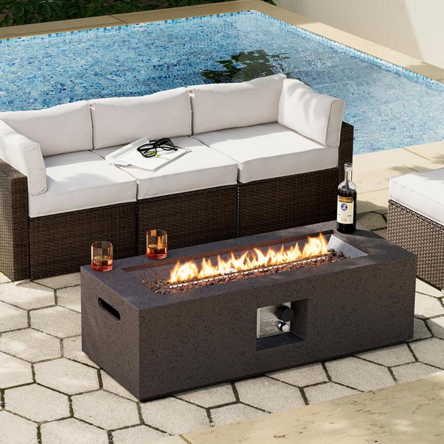 MOALCOFER 42”Rectangle Propane Fire Pit Table,50,000 BTU,CSA Certified with Rain Cover&Lava Rocks,Brown