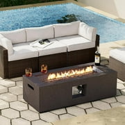 MOALCOFER 42”Rectangle Propane Fire Pit Table,50,000 BTU,CSA Certified with MGO Base and Stainless Steel Burner,Includes Lava Rocks and Rain Cover,Brown