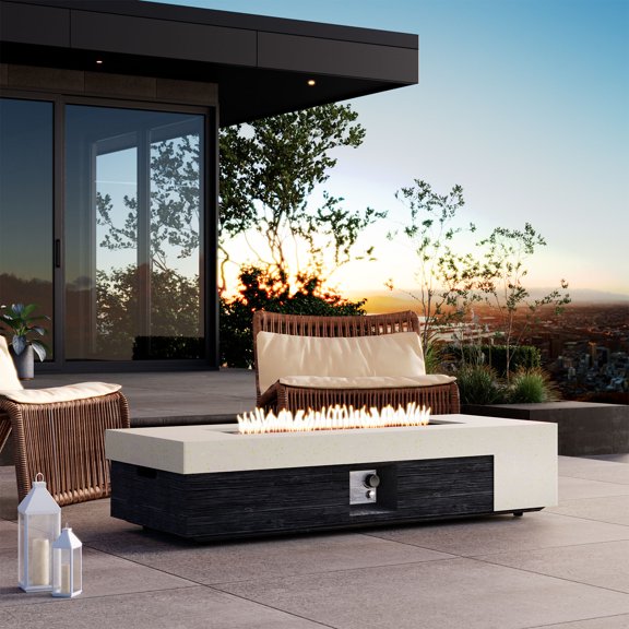 MOALCOFER 56" Outdoor Concrete Fire Pit Table, Rectangular Propane Fire Pit Table with Dual-Color Design & Waterproof Cover