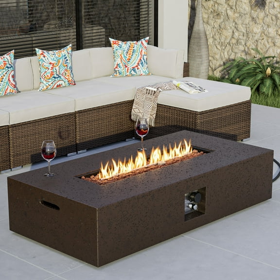 MOALCOFER 56" Rectangle Outdoor Propane Fire Pit Table with Magnesium Oxide Base, 50,000 BTU Stainless Steel Burner,Lava Rocks and Waterproof Cover for Backyard,Deck