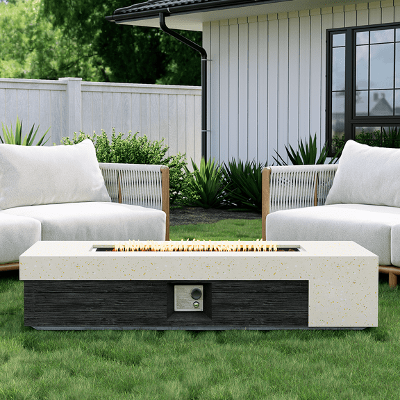 MOALCOFER 56" Rectangular Outdoor Concrete Fire Pit Table with Dual-Color Design & Waterproof Cover