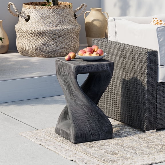 MOALCOFER Concrete Outdoor Side Table,Square Twisted Patio Side Table with Faux Wood Grain
