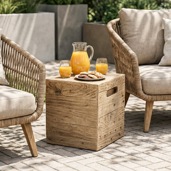 MOALCOFER Concrete Outdoor side table with Faux Wooden,Morden Small Patio End Table