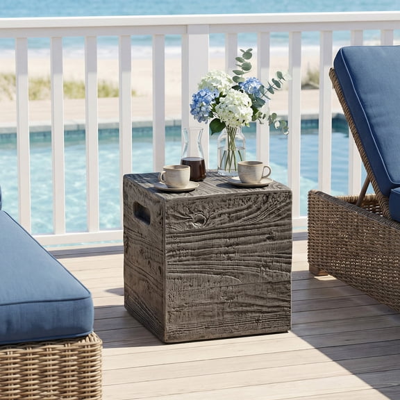 MOALCOFER Concrete Outdoor side table with Faux Wooden,Small Patio Accent Table