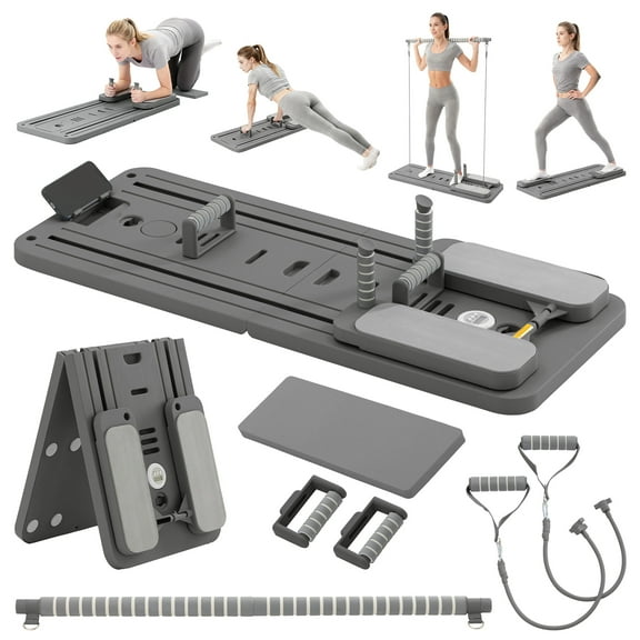 MOALCOFER Foldable Pilates Reformer with Timer and Phone Mount, Multi Purpose Home Exercise Trainer，Gray