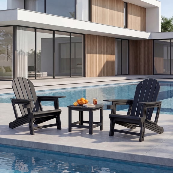 MOALCOFER HDPE Adirondack Chair with Cup Holder, Screw-Free Weather Resistant Outdoor Patio Chair, Fire Pit Chair for Deck Backyard Garden, Black