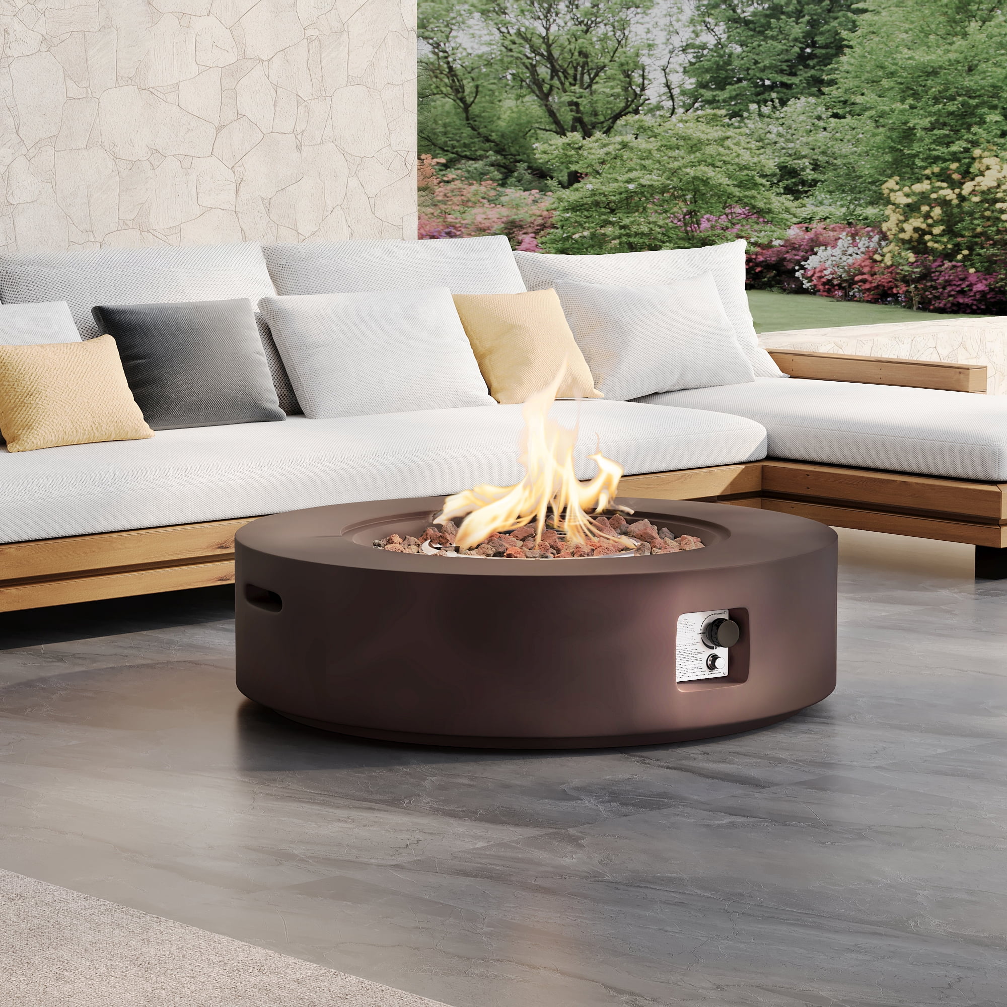 MOALCOFER 41" Round Propane Fire Pit,50,000 BTU Smokeless Flame, Durable Magnesium Oxide Design, Includes Rain Cover for Patio, Backyard, Deck