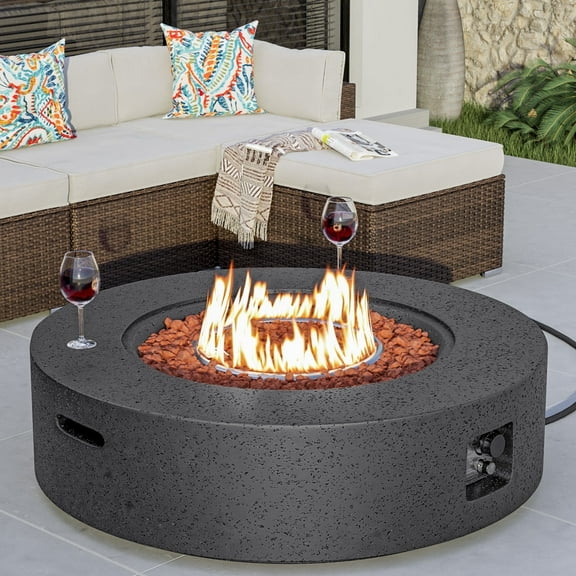 MOALCOFER 41" Outdoor Propane Fire Pit Table with Rain Cover&Lava Rocks,50,000 BTU,Concrete Round Base Patio Heater for Patio, Backyard