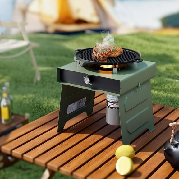 MOALCOFER Outdoor Portable Propane Fire Pit Table,Smokeless Foldable Small Stainless Steel Fire Pit with 10,000 BTU Burner, Baking Tray,Carry Bag