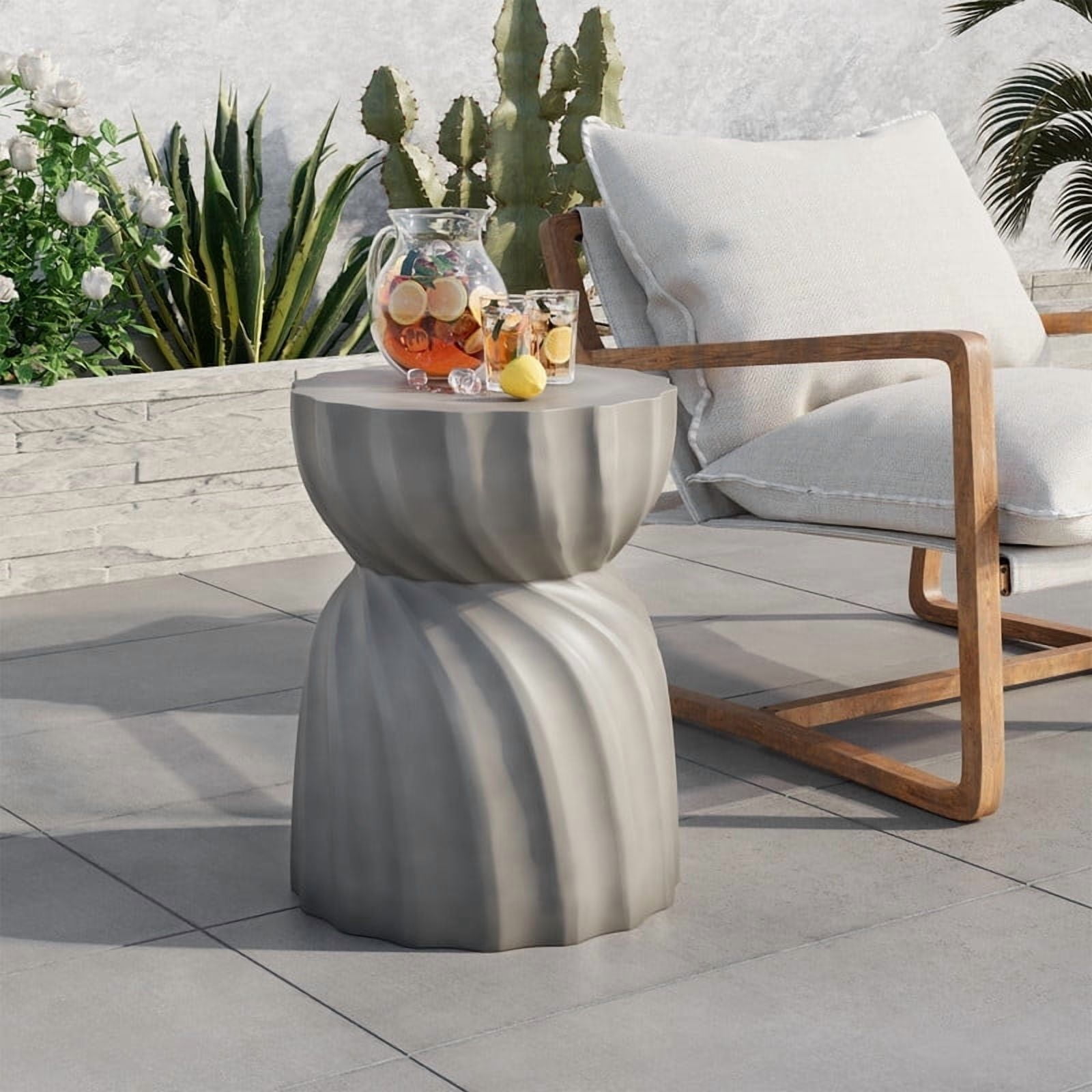 MOALCOFER Outdoor Side Table with Concrete Finish,Lightweight Patio ...