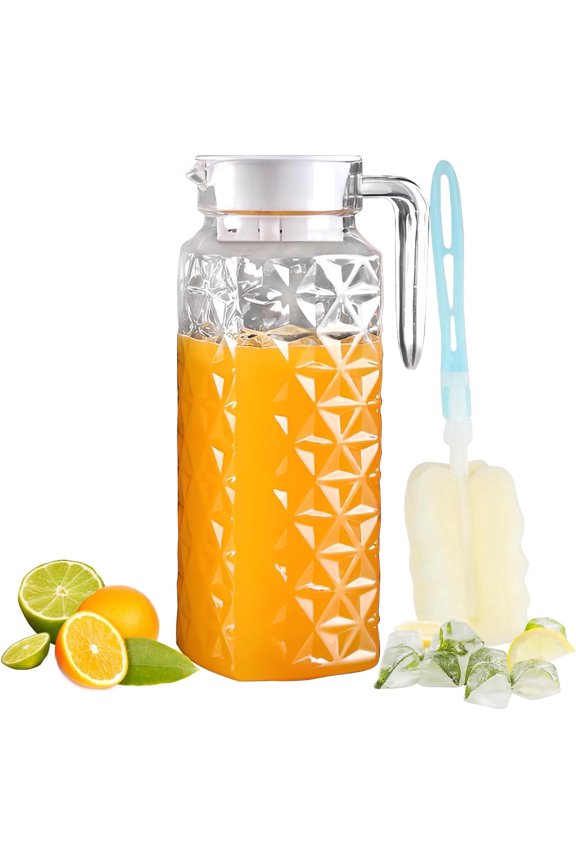 1 Pack 1.1L Plastic Jugs with Lid and Handle, Acrylic Juice Jug, Transparent Fridge Water Pitcher, Unbreakable, Easy to Clearn Water Jug for Iced Tea, Lemonade, Cold or Hot