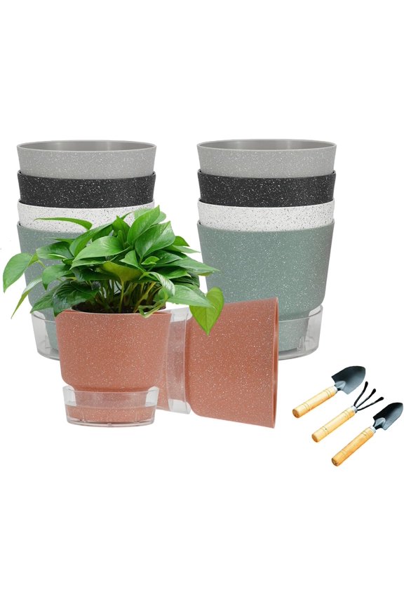 10pcs Self Watering Colorful Planter, 3PCSGardening Gadget, Plant Pot with Visual Reservoir and Drainage Hole, Removable Smart Nursery Container for Indoor and Outdoor Use