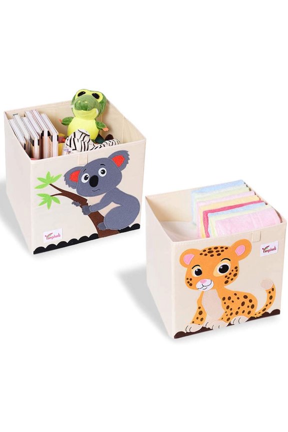 2 Pcs Foldable Animal Toy Storage Box/Bin/Cube, Collapsible Storage Organizer Chest Basket Container for Kids, Toddlers, Boys and Girls(13 x 13 x 13 Inch, Tiger & Koala)