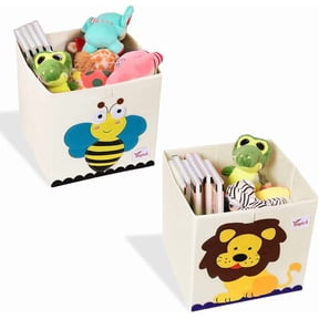 MOAMUN 2 Pcs Foldable Animal Toy Storage Box/Bin/Cube, Collapsible Storage Organizer Chest Basket Container for Kids, Toddlers, Boys and Girls(13 x 13 x 13 Inch, Lion & Bee)