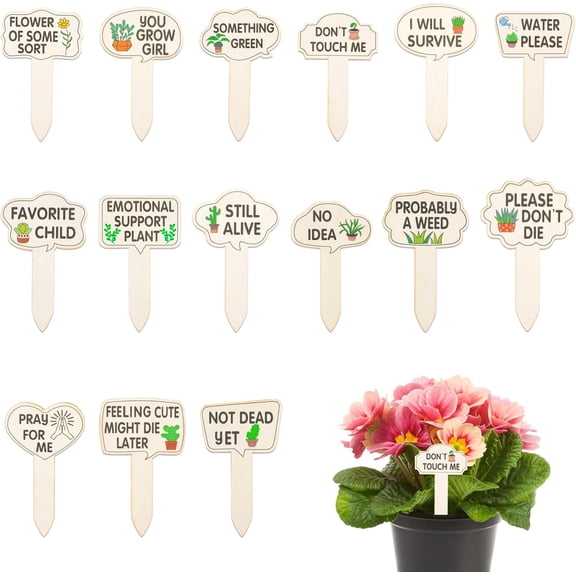 MOAMUN 30Pcs Funny Garden Plant Markers, Wooden Vegetable Plant Label with 2 Storage Boxes, Interesting Plant Signs Stakes for Plants Outdoor Gardening Gifts