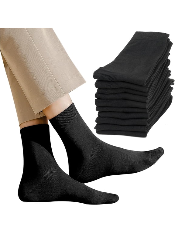 5 Pairs Men's Socks, Black Breathable Men's Socks, Work Socks, Soft Cotton Men's Business Dress Socks for Business, Work, Leisure, Campaigns, Size 45-50, black
