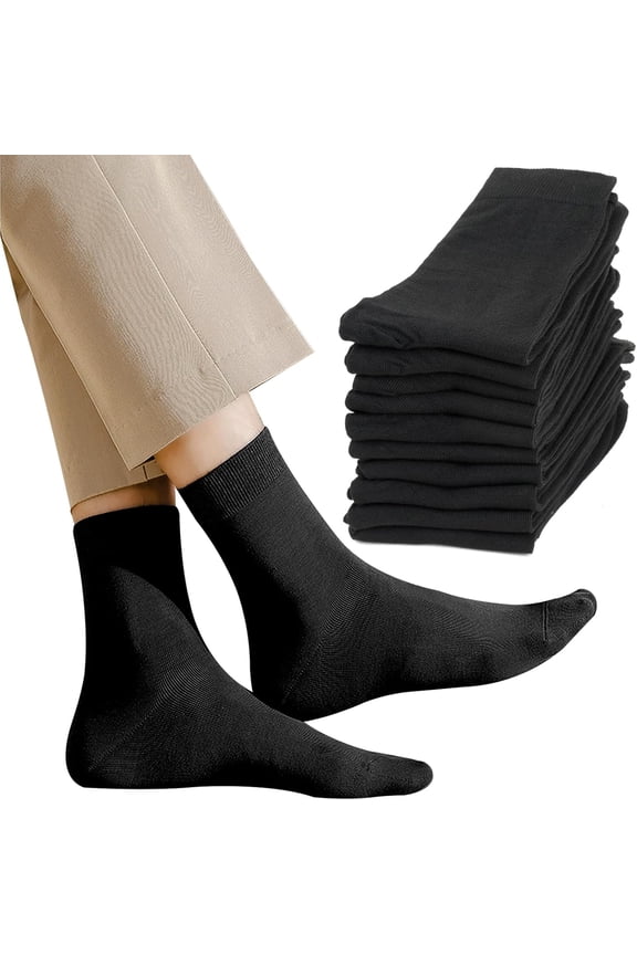5 Pairs Men's Socks, Black Breathable Men's Socks, Work Socks, Soft Cotton Men's Business Dress Socks for Business, Work, Leisure, Campaigns, Size 45-50, black