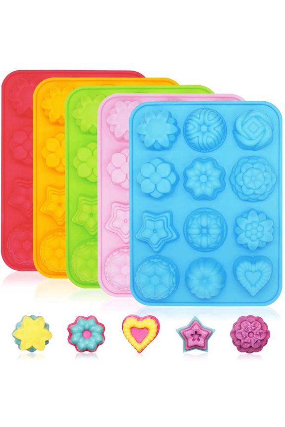 5 Pcs Silicone 3D Flower Shape Chocolate Candy Molds Set, 12 Cavity Non-Stick Food Grade Baking Molds, Ice Cube Trays for Wedding, Festival, Parties