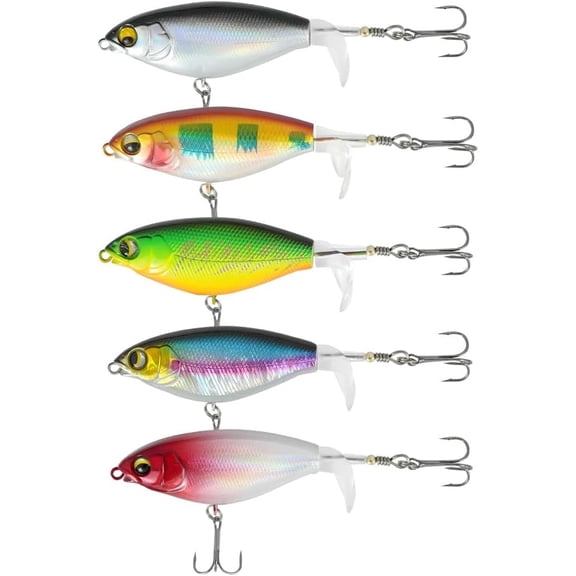 MOAMUN 5PCS Whopper plopper Fishing Lures, Topwater Fishing Bait with Rotating Propeller Tail for BassCatfish, Pike PerchBlackfishSiniperca Chuatsi Freshwater or Saltwater