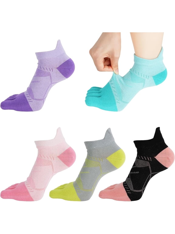 Women's Toe Socks for All Seasons, Low Cut Sweat Wicking Sneaker Socks, Women's Cotton Socks, Running Socks for Train, Running, Campaigns, Work, Cycling, Hiking, Size 39-44