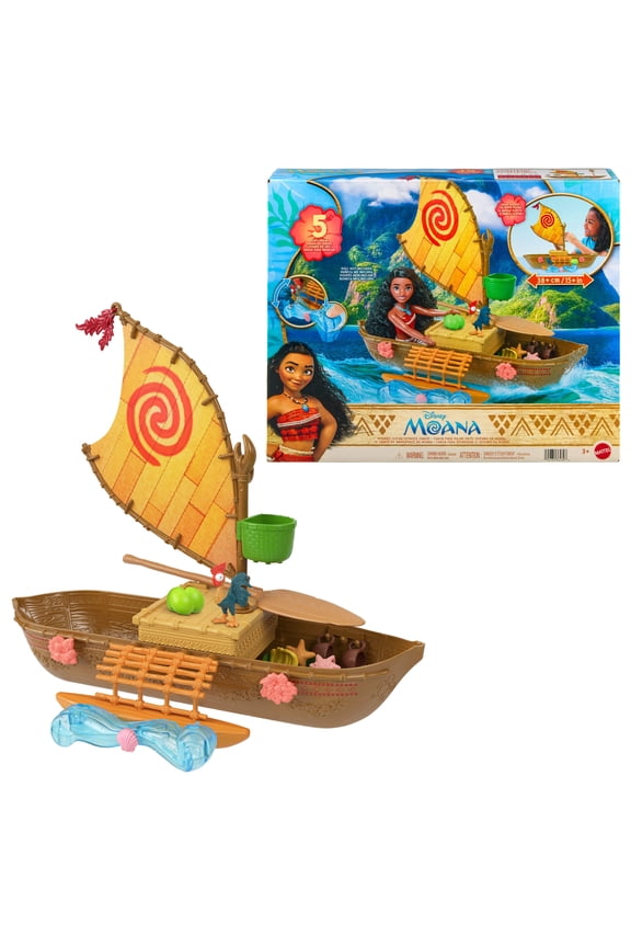 Disney Moana Floating Ocean Voyager Canoe Playset with 5 Play Areas, 9 Accessories & Animal Figure