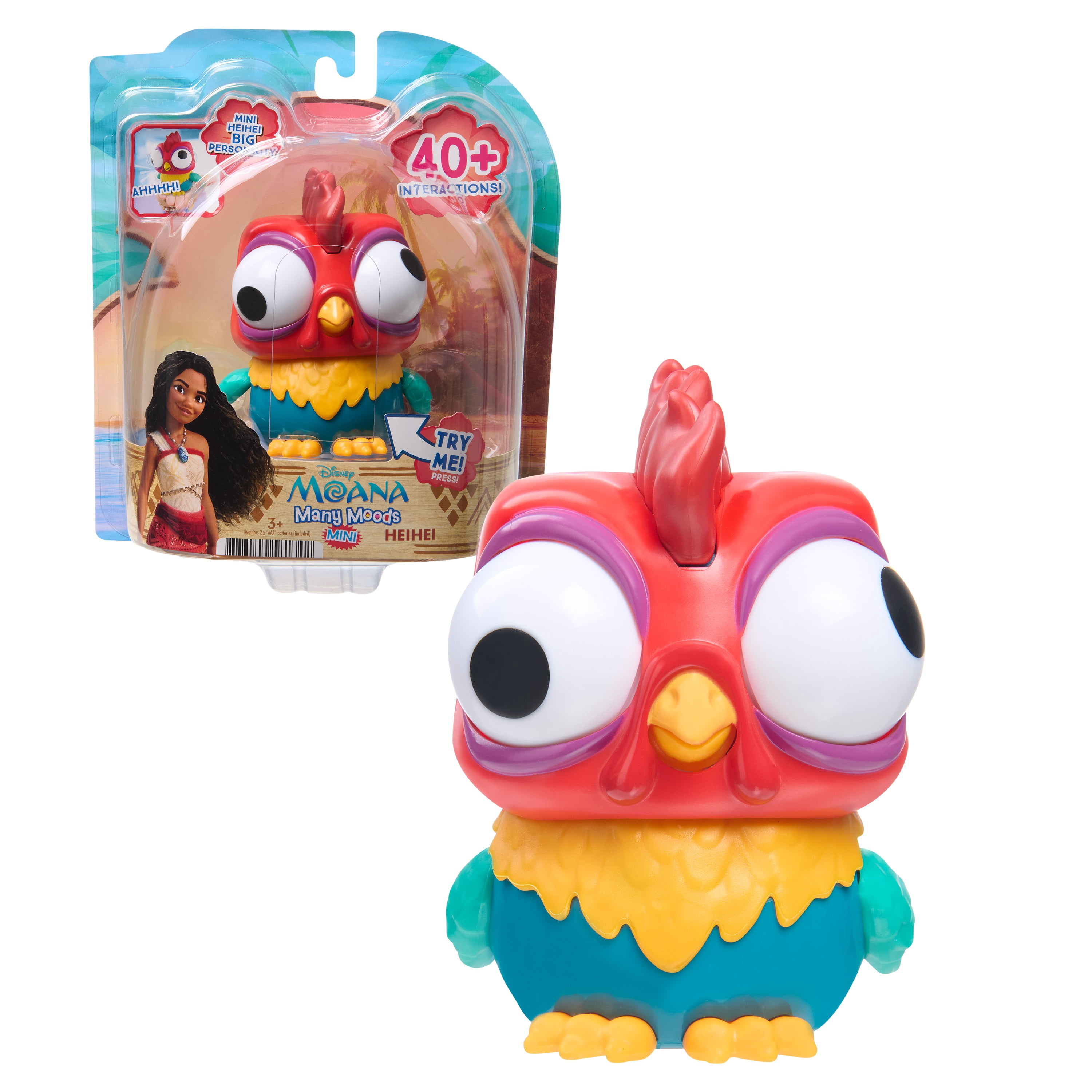 Disney Moana Many Moods Mini Heihei Interactive Toy, 4-Inch Heihei Figure with Sounds, Motion, and 40+ Reactions, Disney Toy by Just Play, Ages 3+