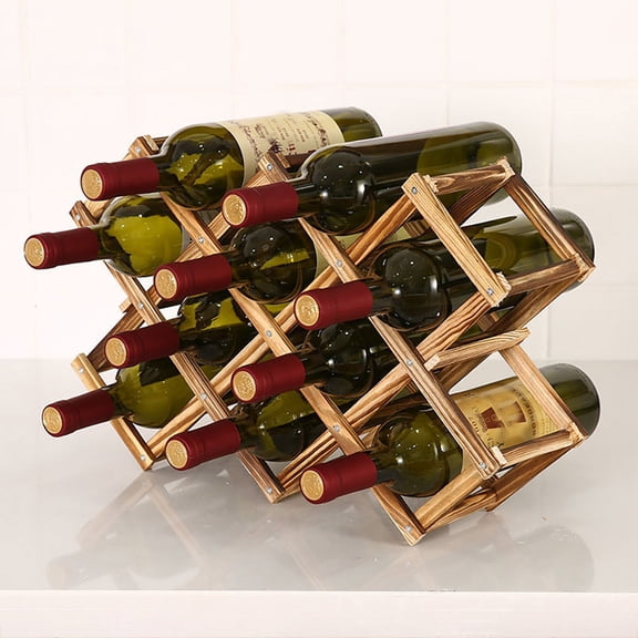 MOAOASPER 10-Bottle Foldable Wooden Wine Rack 17.7x4.7x12.2 Inch, Freestanding Countertop Storage Shelf, Natural Wood Collapsible Bottle Holder for Kitchen and Bar