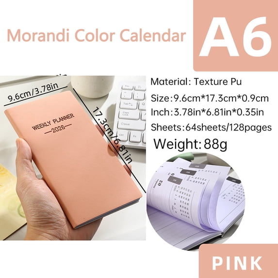 MOAOASPER 2026 A6 Lake Weekly Planner, Morandi PU Leather Mini Notebook, 128 Pages Portable Journal, Pocket Organizer for Students Office Use