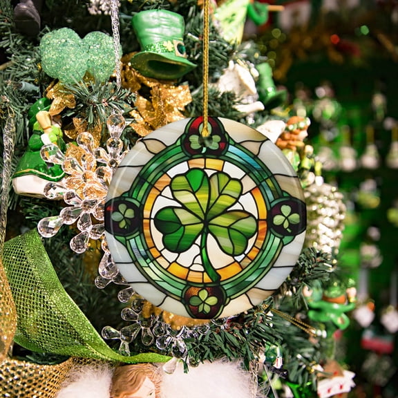 MOAOASPER 3.15" Four-Leaf Clover Ceramic Ornament, St. Patrick's Day Decor, Keepsake Hanging for Trees, Home & Gift Giving