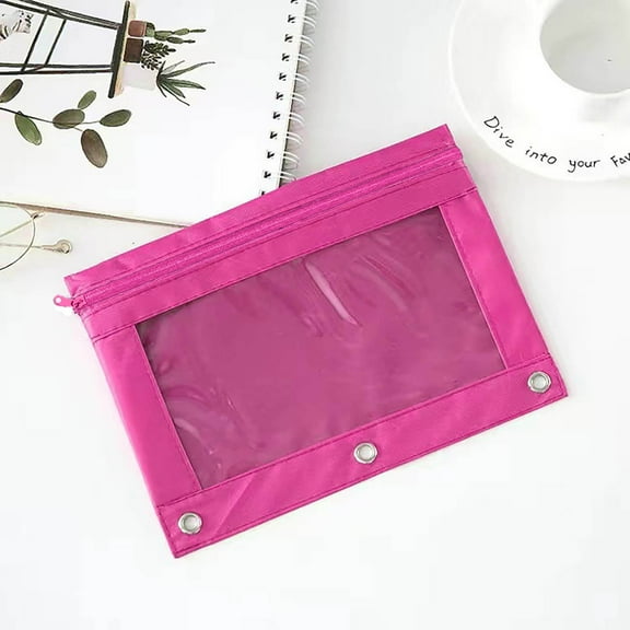 MOAOASPER 3 Ring Binder Pencil Pouch, Clear PVC Window Zipper Pencil Case, Canvas Pencil Bag with Grommets for School Office Supplies Storage