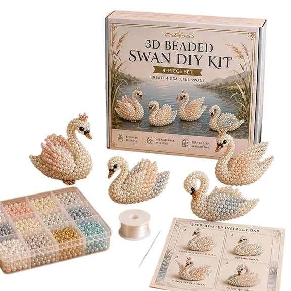 MOAOASPER 3D Beaded Animal Craft Kit, Swan Bird Wildlife 4Pcs Complete Set for Home Ornament, Hobby