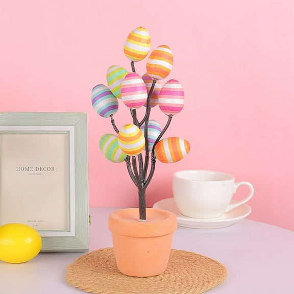 MOAOASPER Easter Egg Tree, Mini Easter Egg Potted Decoration, Colorful Polka Dot Easter Egg Tree, Tabletop Easter Decoration for Home Office