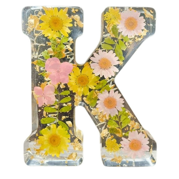 MOAOASPER Floral Epoxy Resin Letter with Embedded Dried Flowers, 26 Letters, Clear Preserved Flower Alphabet for DIY Home, Party & Wedding Decoration