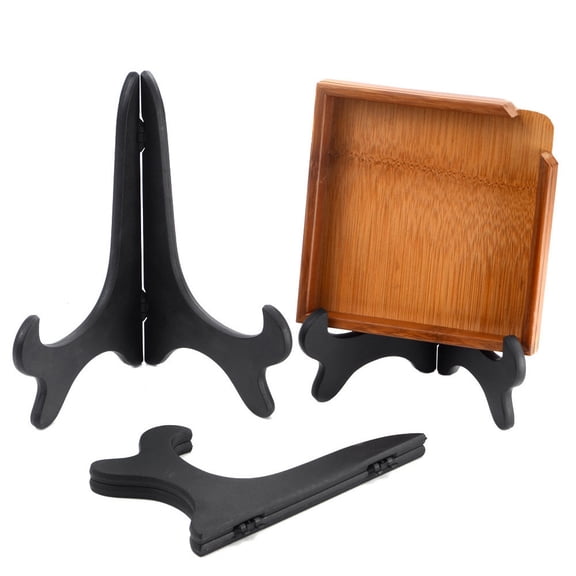 MOAOASPER Foldable Plastic Plate Display Stand,Adjustable Hinged Dish Easel Holder,Space Saving Tabletop Pedestal Rack For Decorative Plates Photo Frames Pottery Books