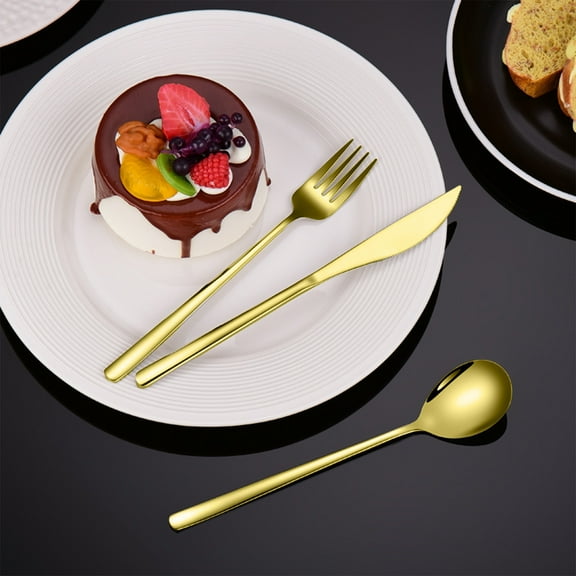 MOAOASPER Gold Cutlery Set 3 Piece Flatware, Stainless Steel Knife Fork Spoon, Mirror Polished Sleek Tableware, Home Kitchen Restaurant Dining Party