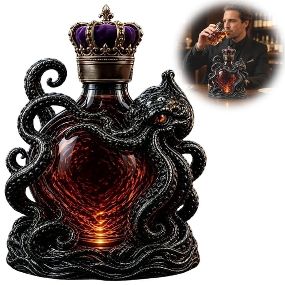 MOAOASPER Gothic Octopus Whiskey Decanter Bottle with Crown Stopper and Glass Body, Unique Sea Monster Design Liquor Container for Bar and Dining Table Decoration