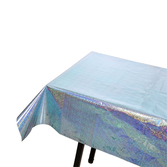 MOAOASPER Holographic Disposable Plastic Tablecloth, Iridescent Laser Party Table Cover, Waterproof Rectangular Table Cloth for Birthday Wedding Bachelorette Decor