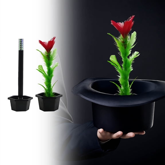 MOAOASPER Magic Wand To Flower Trick Prop, Plastic Pot Blooming Flower Magic Kit, Kids Stage Performance Illusion Toy, Beginner Magician Party Conjuring Accessory Set