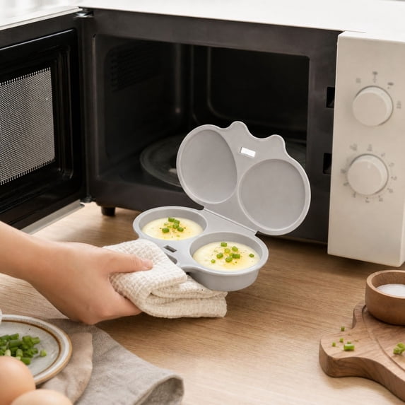 MOAOASPER Microwave Egg Poacher with Two Cavities for Kitchen Cooking, Nonstick Egg Cooker with Lid for Quick Breakfast, BPA Free Egg Boiler and Steamer for and Travel Use