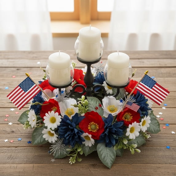 MOAOASPER Patriotic Party Table Decor, Independence Day Windowsill Decor, Small Candle Holder for Home, Perfect Holiday Party Centerpiece