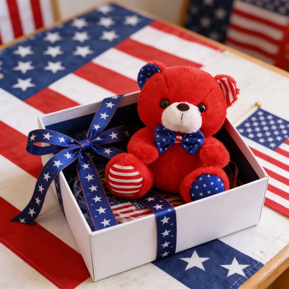 MOAOASPER Patriotic Stuffed Bear Doll, 9.84 Inch Soft Plush with Star Striped Details, Safe Washable Companion Toy, Multi-Use Decorative Gift for Independence Day and Home