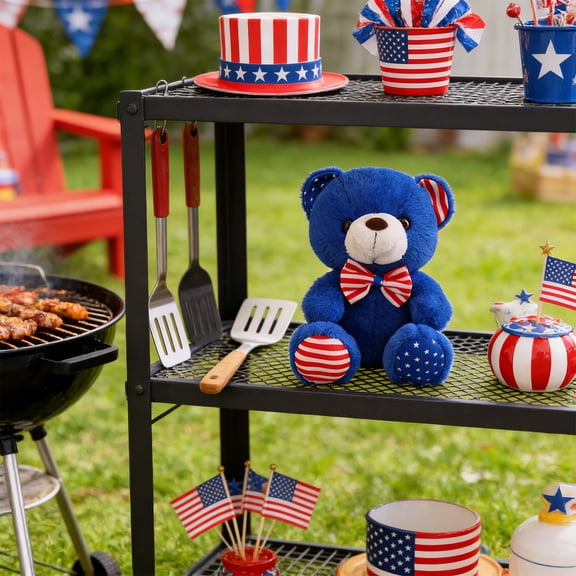MOAOASPER Patriotic Stuffed Bear Doll, 9.84 Inch Soft Plush with Star Striped Details, Safe Washable Companion Toy, Multi-Use Decorative Gift for Independence Day and Home