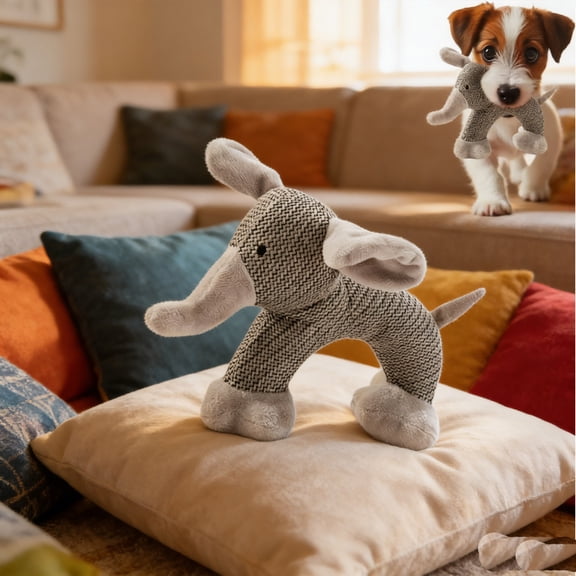 MOAOASPER Plush Interactive Dog Toy with Woven Fabric, 11 Inch Chew Toy for Puppies and Small Breeds, Stuffed Animal with Soft Ears and Paws, 3 Styles Available