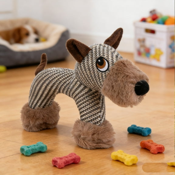 MOAOASPER Plush Interactive Dog Toy with Woven Fabric, 11 Inch Chew Toy for Puppies and Small Breeds, Stuffed Animal with Soft Ears and Paws, 3 Styles Available