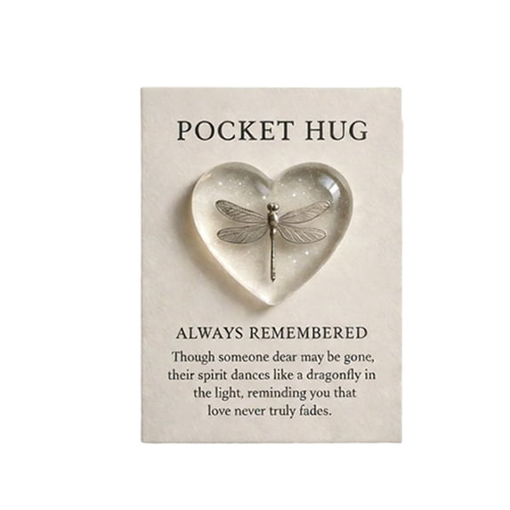 MOAOASPER Pocket Hug Heart Token Card 3.5 Inch, Always Remembered Memorial Keepsake with Angel/Butterfly/Dragonfly Charm, Comforting Sympathy Gift for Grief and Loss, 4 Styles