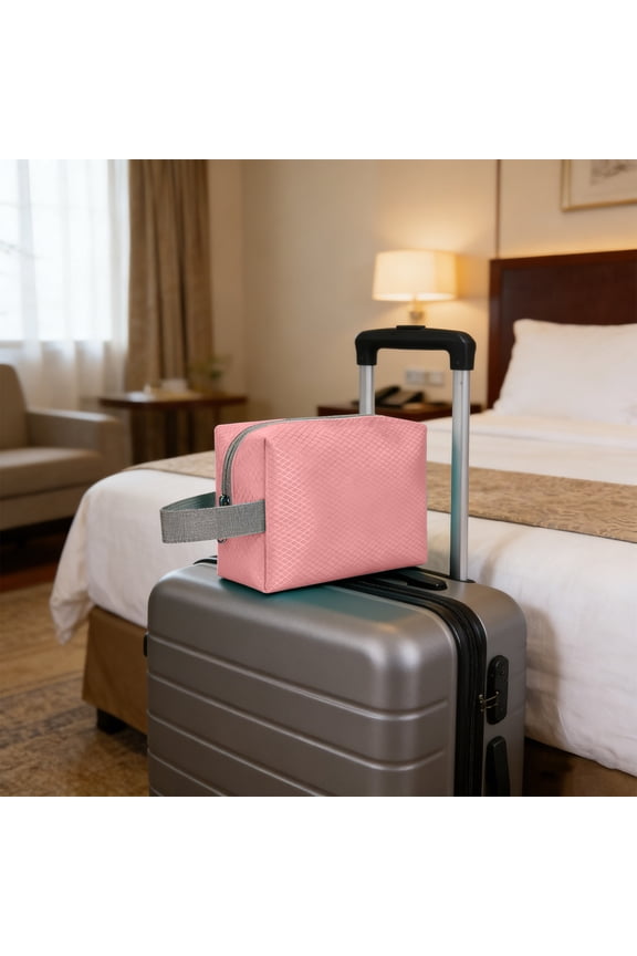 Portable Cosmetic Bag, Lightweight & Easy Clean, Classic Grid Style for Daily Cosmetic Storage and Gym Toiletry Pouch