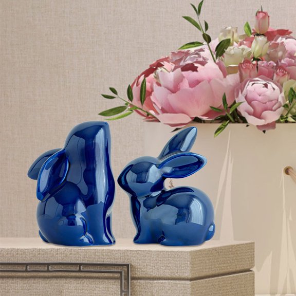 MOAOASPER Rabbit Figurines, Bunny Statue Ornaments, Tabletop Animal Sculpture Set of 2, Modern Indoor Home Decor Gift for Housewarming Birthday Easter